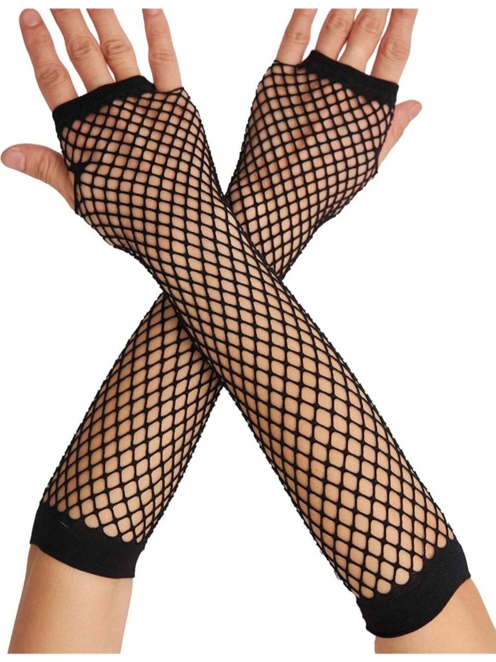Women's Black Fishnet Fingerless Gloves Gothic Punk Emo 80s Scene Arm Sleeves